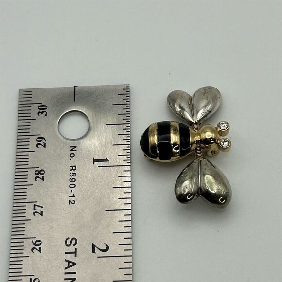 Vintage Gold Tone Small Dainty Bumble Bee Trembler Brooch with Rhinestones - Picture 4 of 7